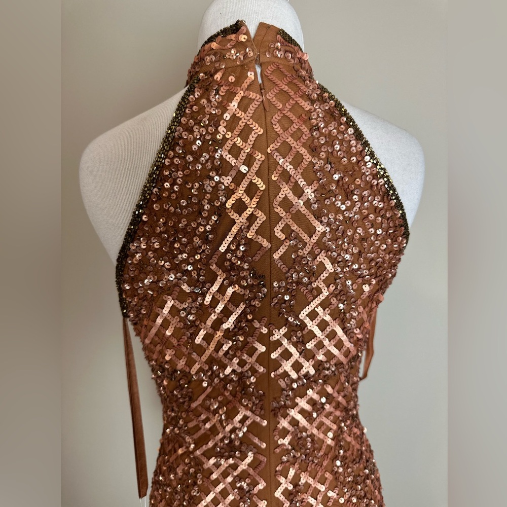 Mac Duggal Copper Brown Sequin Patterned Midi Dre… - image 10